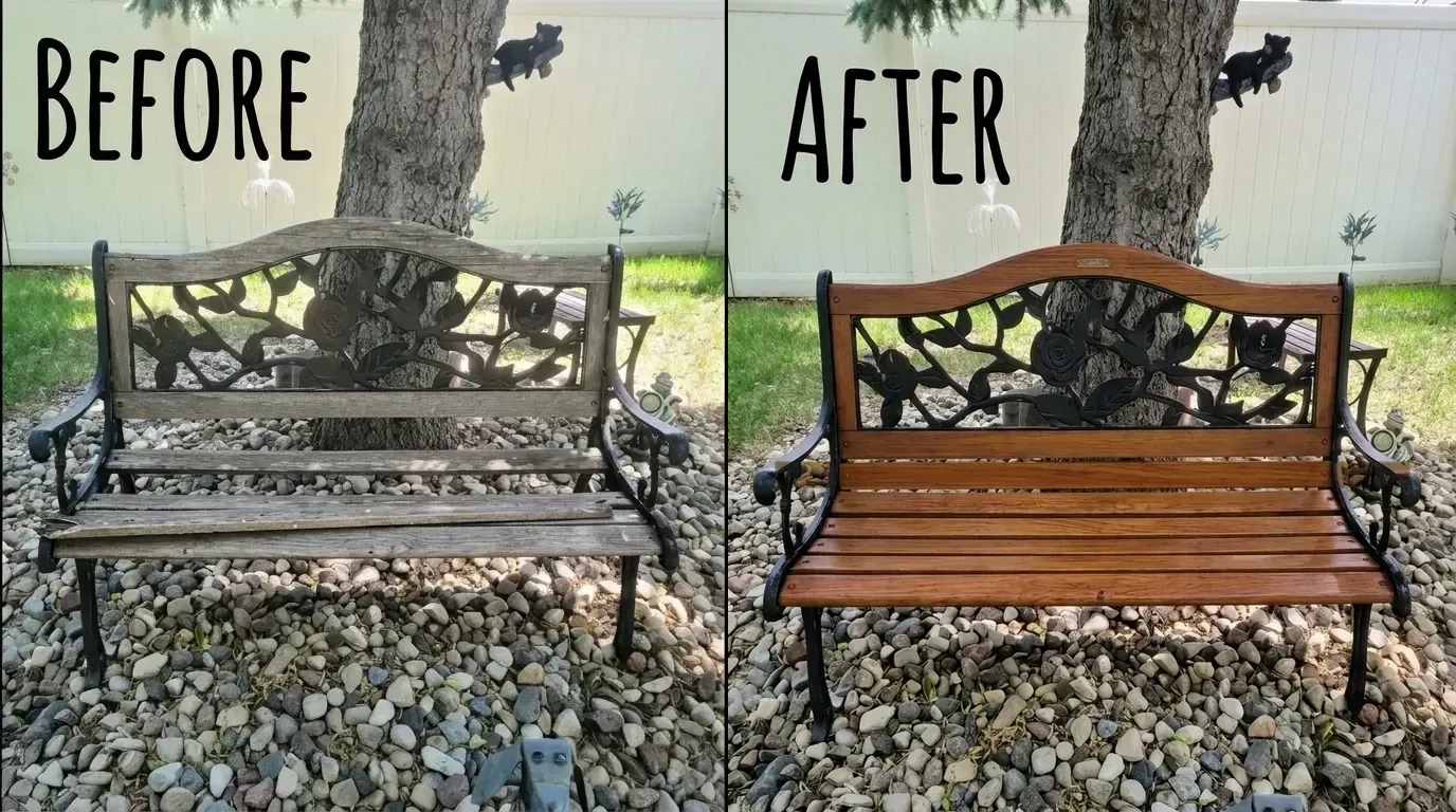 Exterior deck sanding and staining before and after in Edmonton