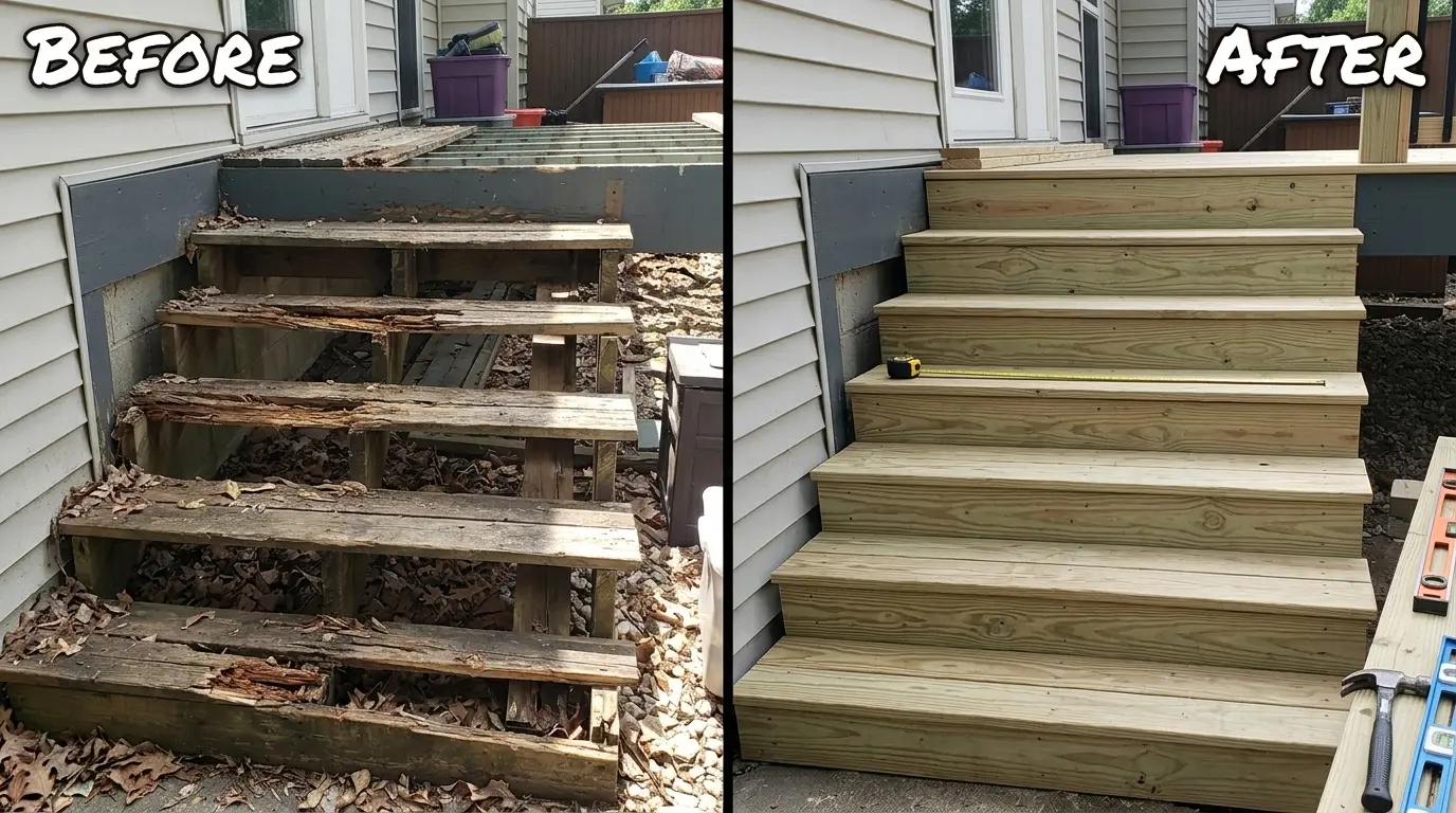 Stair tread repair and structural reinforcement in Edmonton