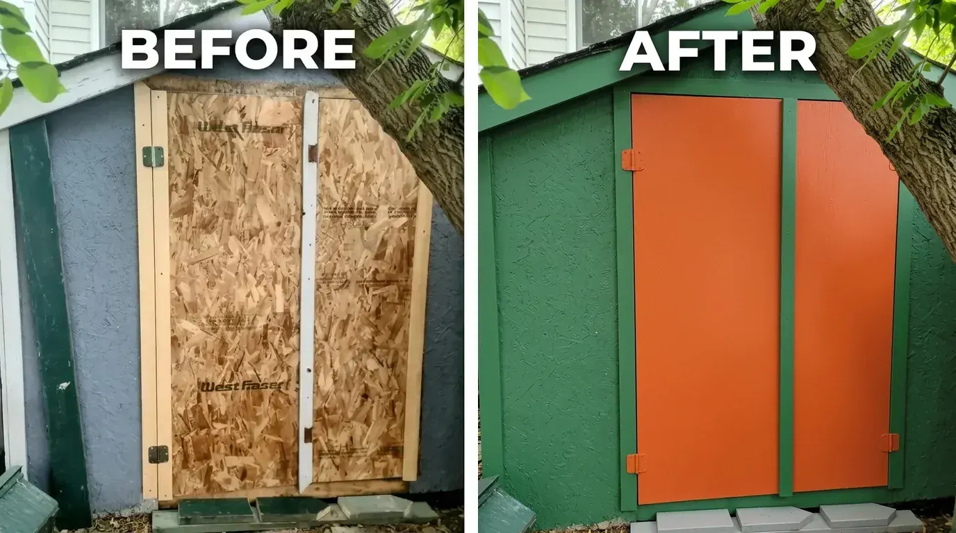 Exterior shed painting transformation before and after